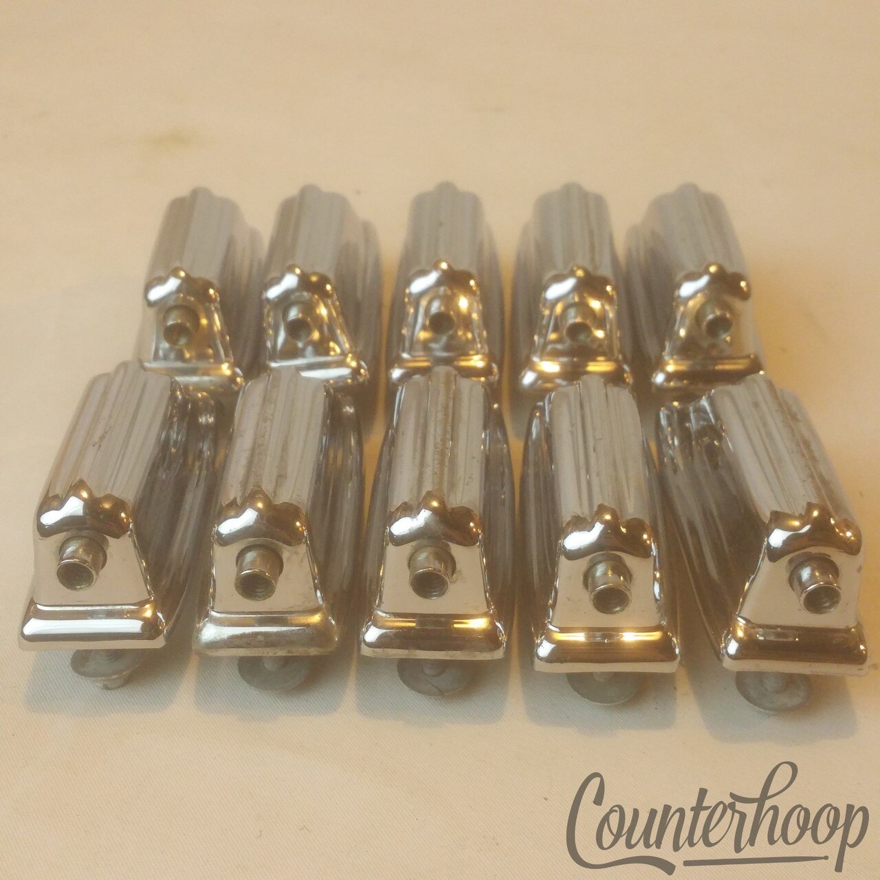 Rogers 10x Beavertail Bass Drum Lugs Chrome Powertone Set Vintage 60s USA Hex* — main photograph