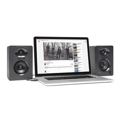 Samson SAM30 3-Inch Powered Studio Monitors Pair Featuring Polypropylene Woofer and 3/4-inch Silk-Dome Tweeter in MDF with Textured Vinyl Covering (Black) image 9