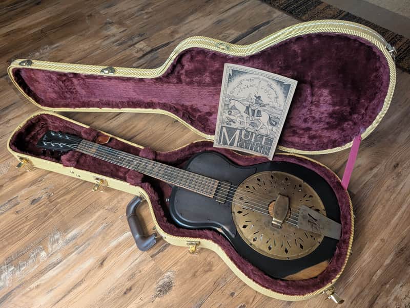 2023 Mule Modest Mavis Resophonic Electric Resonator Guitar Faded Black Relic W/OHSC image 1