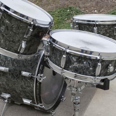 Vintage 60's Rogers Black Diamond Pearl Drum Set Matching Snare image 4