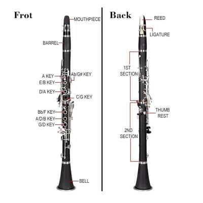 17-Key Bb Student Clarinet – School Band Beginner Kit with Case & 10 Reeds image 4