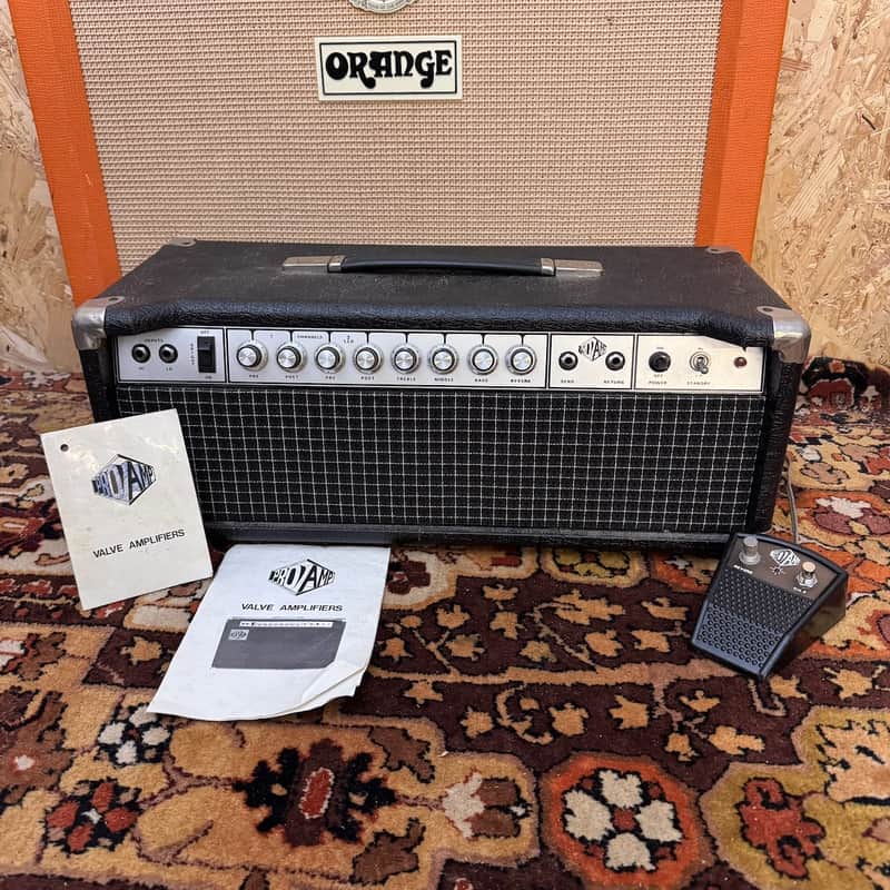 Vintage 1981 ProAmp Ltd 60w 6L6 Valve Guitar Amplifier Head w Pedal Manual 1980s image 1