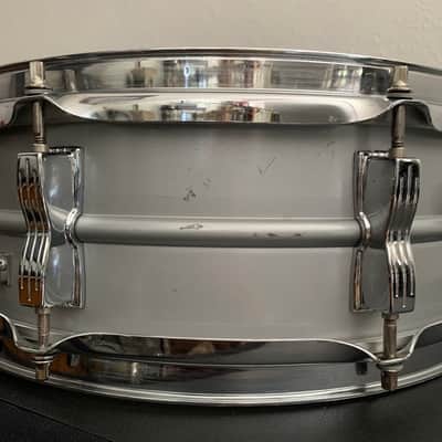 Ludwig L-404 Acrolite 5x14" 8-Lug Aluminum Snare Drum with Rounded Blue/Olive Badge 1979 - 1993 - Gray image 9
