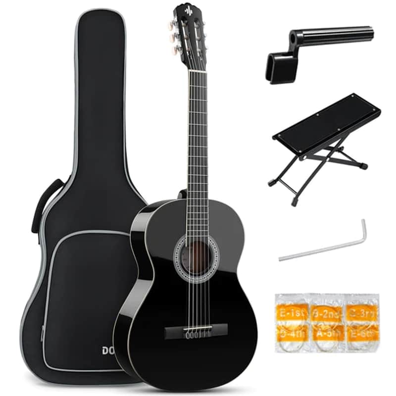 39 Inch Acoustic Classical Guitar Kit with Gig Bag Footstool Spruce Black Mahogany image 1