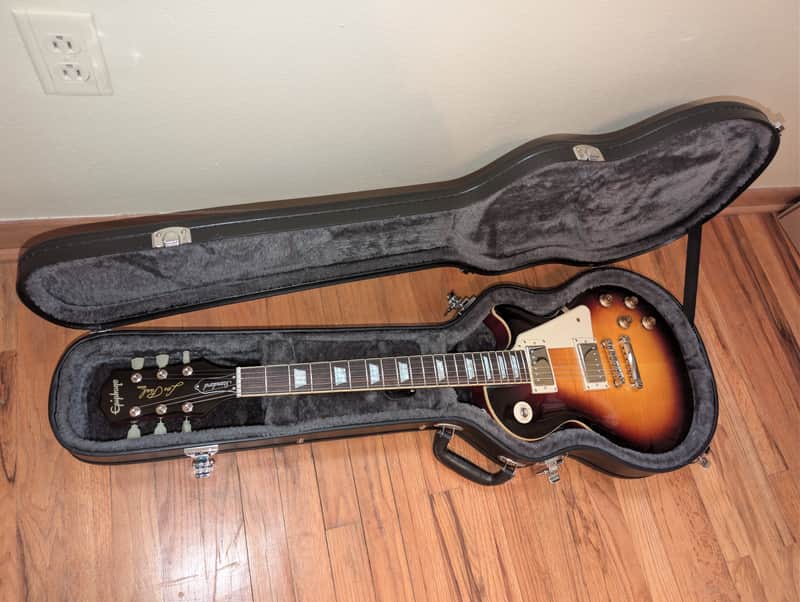 Epiphone Les Paul Standard 50’s Guitar in Bourbon Burst over a Flame Maple Top with Locking Hard Shell Case (with key). Very Good Condition. Fresh professional set up. Made in 2020. image 1