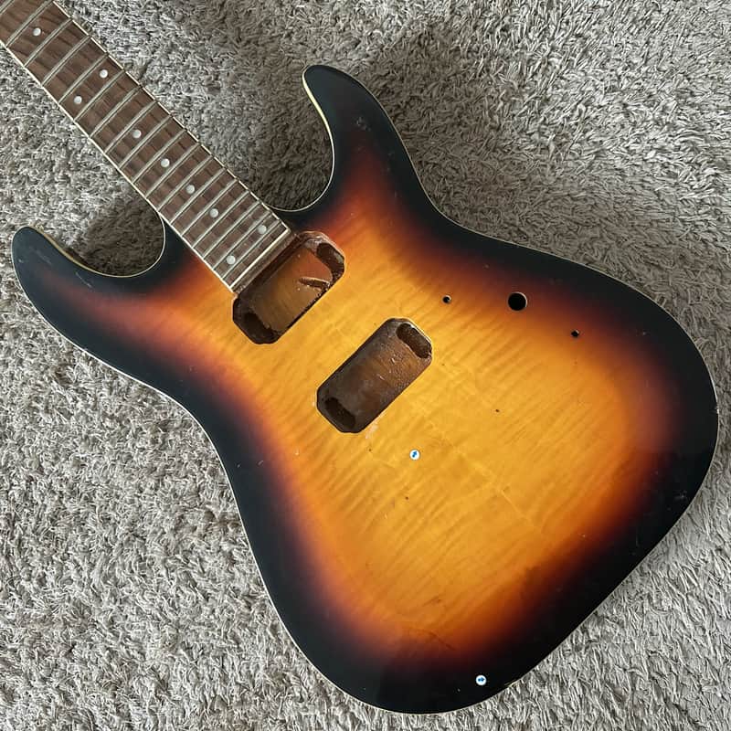 Unknown Electric Guitar DIY Project, Mahogany, Flame Maple Veneer, Sunset Burst