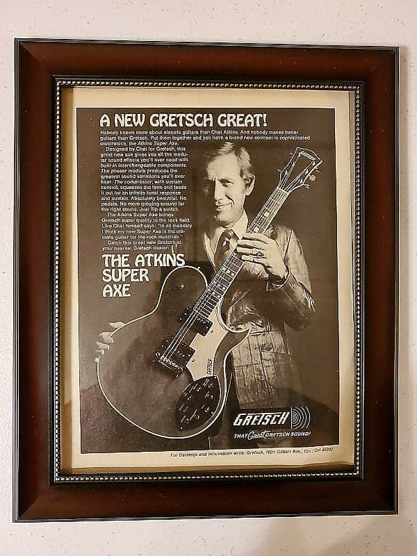 1978 Gretsch Guitars Promotional Ad Framed Chet Atkins Gretsch Chet Atkins Super Axe Electric Guitar Original image 1