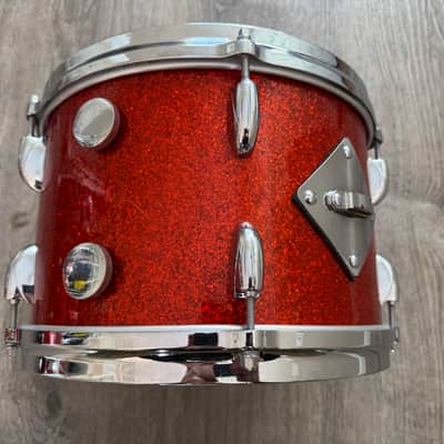 Gretsch  1962 Era Round Badge Progressive Jazz Bop Drum Set 18 Inch Bass Drum Tangerine Glass Glitter image 8