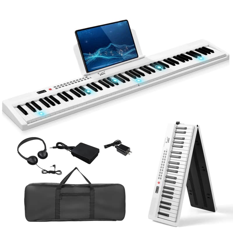Glarry 88 Key Foldable Semi-Weighted Digital Keyboard - White image 1