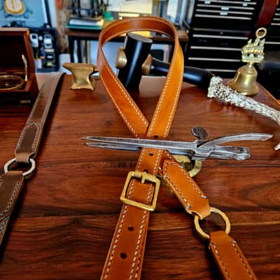 "Frodo" - Elegant hand stitched leather guitar strap with decorative ring image 19