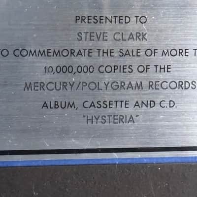 RARE Def Leppard RIAA Hysteria Award Presented To Steve Clark Gibson Guitar 10 Million Copies image 3