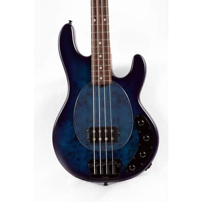 Sterling by Music Man StingRay RAY34 Burl Top Rosewood Fingerboard Electric Bass Guitar Regular Neptune Blue Satin image 3