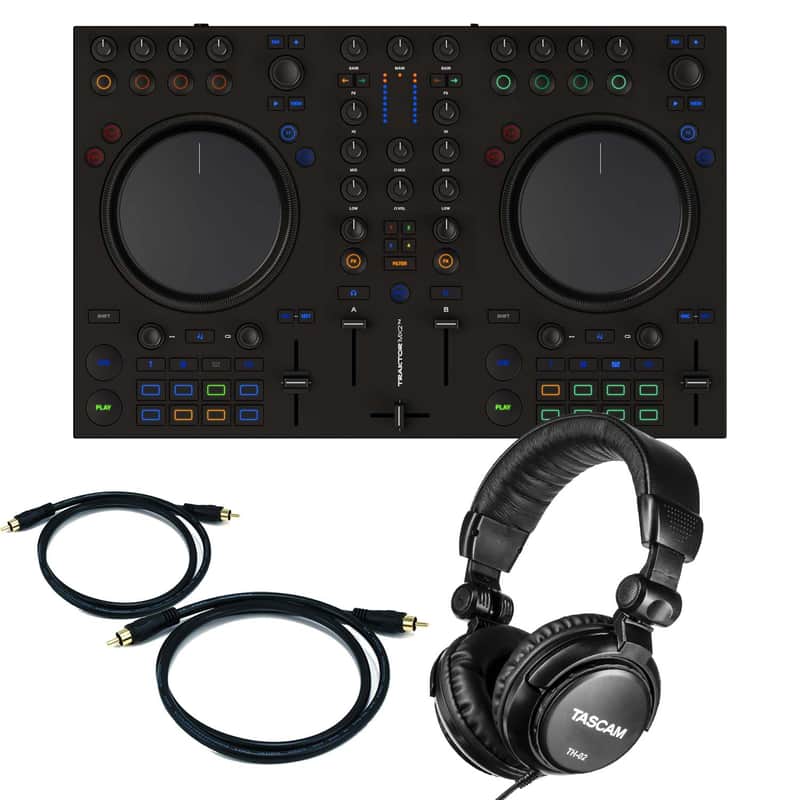 Native Instruments Traktor Kontrol MX2 DJ Controller - Tascam TH02 - (2) RCA Cables Bundle image 1