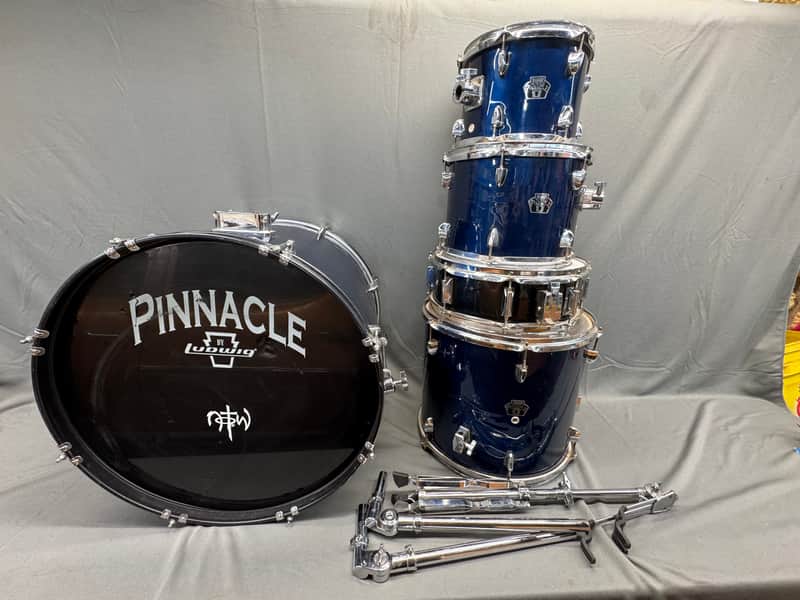Vintage Ludwig Pinnacle Drum Kit 5pc Set Dark Blue Rack Floor Toms Snare Kick image 1