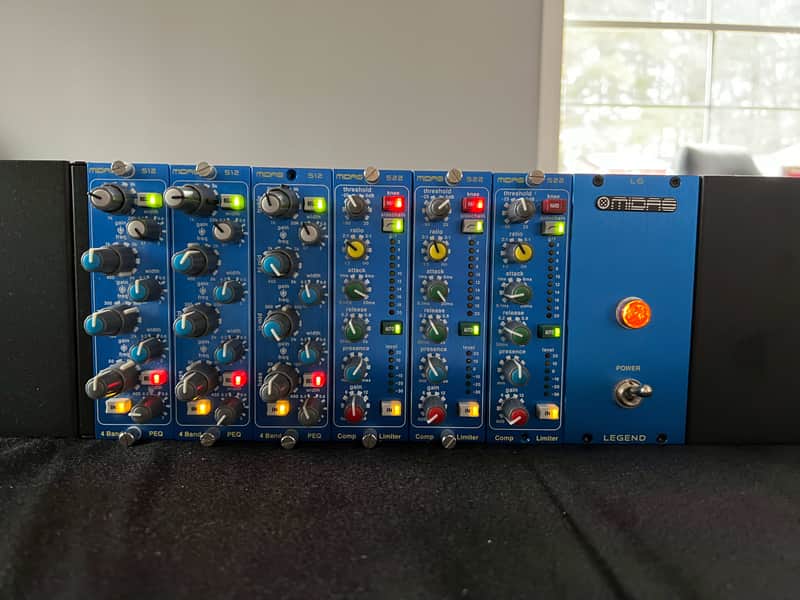 Midas L6 Legend 6-Slot Powered W/3X MIDAS 522 COMPRESSORS AND 3X 512 EQ'S  500 Series Frame 2018 - Present - Black and Blue image 1