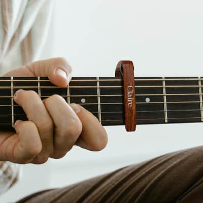 Personalized Metal Guitar Capo Engraved with Name - Fathers Gift for Dad - Music Gift for Dad Custom Capo with Wood Grain image 2