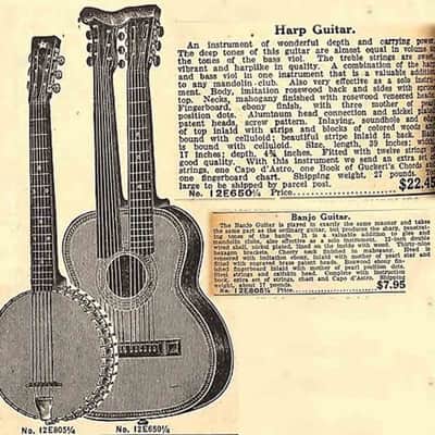Supertone #12E 650 1/4 Harp Guitar, most likely made by Harmony,  c. 1918, original canvas soft shell case. image 12
