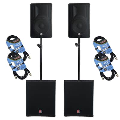 (2) PSG Audio Cobra 12" 1600 Watt, (2) PSG Audio CHAOS 18 2400 Watts Sub, (2) Poles, (4) XLR Cables Bundle image 1