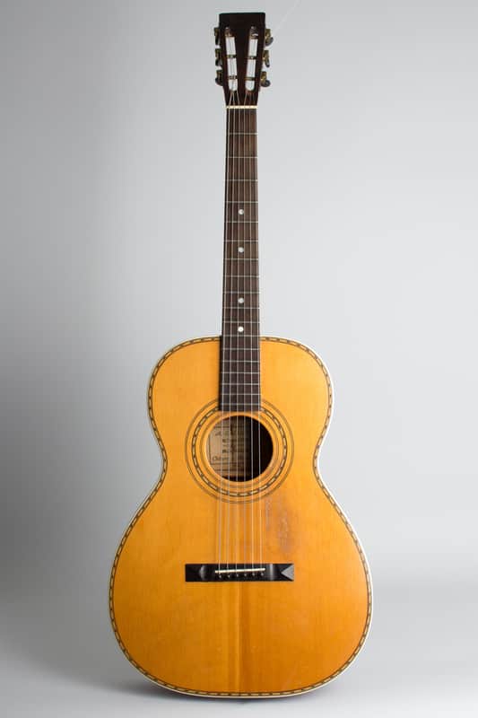 Flat Top Acoustic Guitar, labeled Galiano,  c. 1925, black hard shell case. image 1