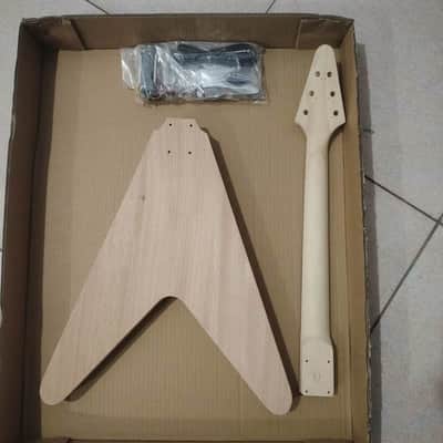 Unfinished DIY Project Guitar Flying V Style Kit - Mahogany Body with Neck, Rosewood Fingerboard image 3
