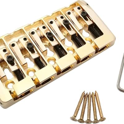 5 String Bass Bridge with Locking Zinc Saddles – Dual Load Type A Bridges String Space 19mm Replacement for Bass or Precision Electric Instruments (Golden) image 1