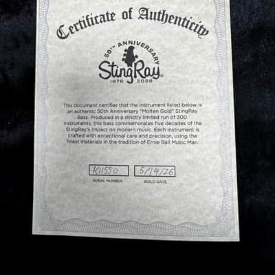 Ernie Ball Music Man StingRay 50th Anniversary LTD 4 H Special, Molten Gold / Ebony Only 300 Made" image 12
