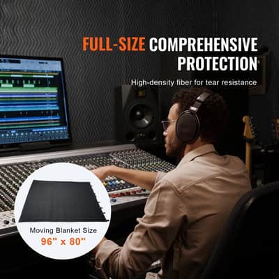 96" x 80" Heavy-Duty Soundproofing Blanket, Acoustic Noise Reduction Curtain with Metal Grommets, Black Studio & Recording Room Cover image 2