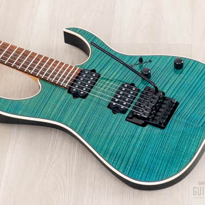 1998 Ibanez J Custom KRG1802 Spot Model Transparent Turquoise AAAA Flame Top DiMarzio HH image 9