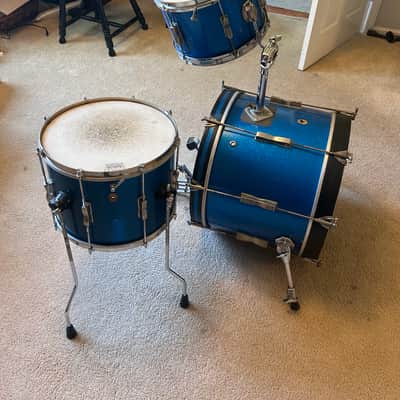 1960s Ludwig Downbeat Blue sparkle Drum Set 20x14" 12x8" 15x12" Converted Concert Tom image 6