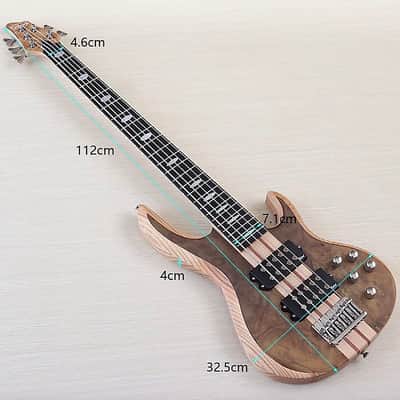 Custom 5 String Electric Bass, Burl Wood Top Body, Maple Neck Through image 10