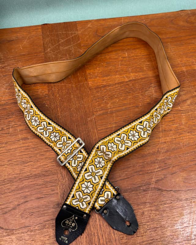 Original Ace Guitar Strap 1960’s - Yellow Floral Flower, Bob Dylan image 1
