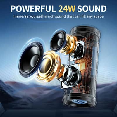 24W Portable Bluetooth Speaker, IPX7 Waterproof Stereo Wireless Speaker with LED Lights for Outdoor, Beach, Camping & Party Use image 2