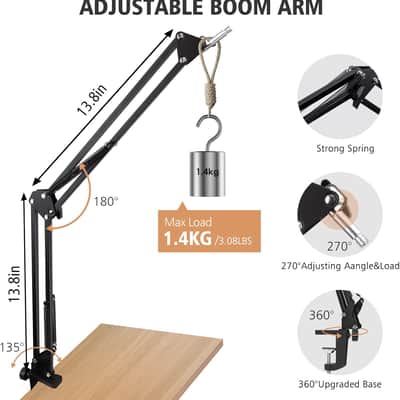 Boom Arm Mic Stand - Mic Boom Arm with Foam Mic Cover Adjustable Microphone Arm with Cable Sleeve image 2