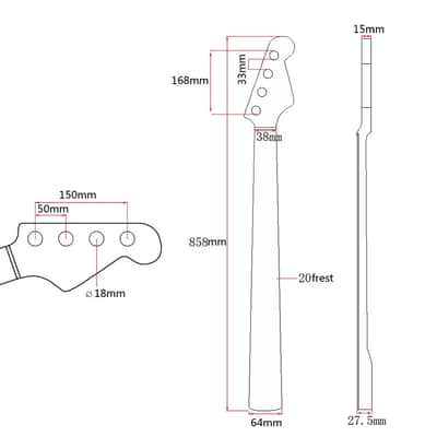 20 Fret Precision Bass Replacement Neck – Maple P Bass Neck with Black Inlays & Truss Rod image 4