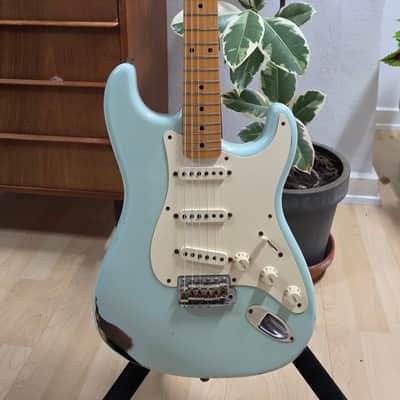 Fender 1956 Stratocaster Relic CUSTOM SHOP LIMITED EDITION FSR Sonic Blue over Sunburst! 2005 Time Capsule Case Queen American Vintage 50s 1950's Reissue USA Strat Guitar image 17
