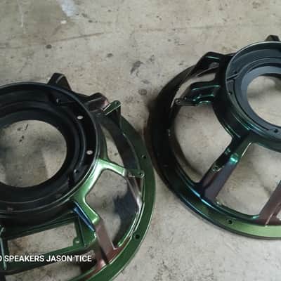 15" SPEAKER FRAMES UNIVERSITY C15 SUBWOOFER FRAMES WOOFER FRAMES SPEAKER PARTS PAIR ALUMINUM WITH CUSTOM PAINT image 1