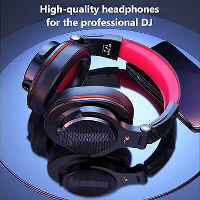 Over Ear Headphone, Wired Bass Headset with 40mm Driver, Foldable Lightweight Headphones with Shareport and Mic for Recording Monitoring Mixing Podcast Guitar PC TV (Black Red) image 3