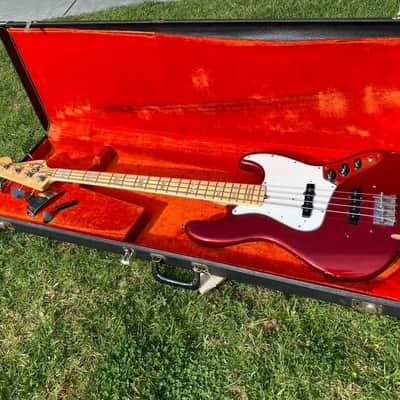 1974 Fender Jazz Bass Candy Apple Red with Maple Neck w/ Original Case 8.7 lbs image 2