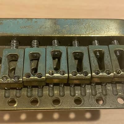 Fender USA "The Strat" Gold + Brass Tremolo Bridge for 1980, 1981, 1982 Stratocaster image 3