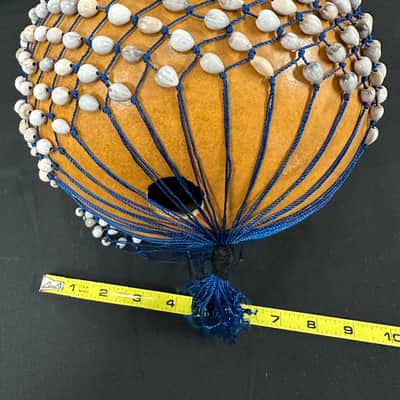 LARGE African AXATSE, Netted Gourd Rattle, Ewe-Style, Shekere, 8"x16", Handmade - NEW image 3