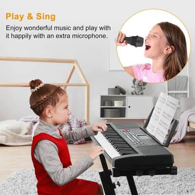 Cxxss 61 Keys Digital Music Electronic Keyboard Electric Musical Piano Instrument Kids Learning Keyboard w/ Stand Microphone-Black image 6