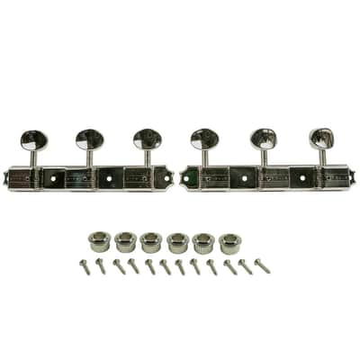 Kluson 3 On A Plate Deluxe Series Tuning Machines - Single Line - Standard Post - Nickel With Oval Metal Buttons