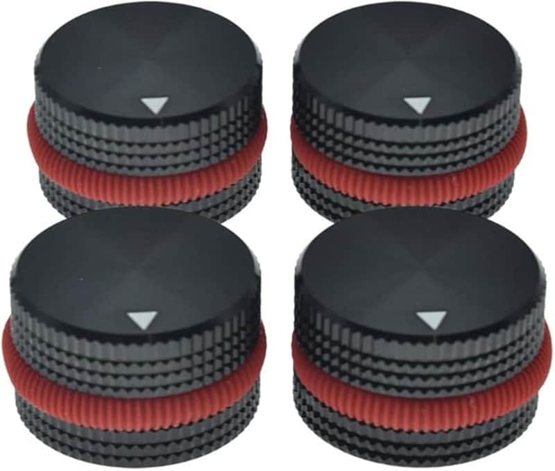 4-Pack 25 * 15.5mm Set Screw Style Aluminium Potentiometer Knobs 1/4" Universal Pot Control Knobs with Rubber Ring and Indicator for Guitar/Bass Equipments Black with Red Ring image 1