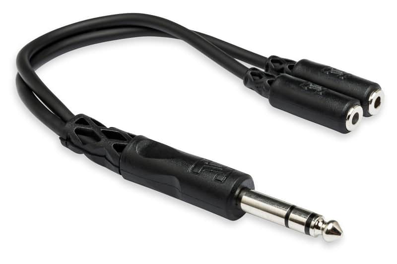 Hosa YMP-234 T Cable 1/4 in TRS to Dual 3.5mm TRSF - Black image 1