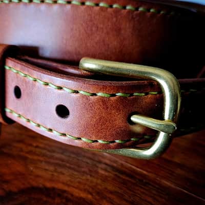 Handmade Leather Guitar Strap - Wolf in Chestnut and Pea Green [SOLD, MORE MADE TO ORDER] image 5