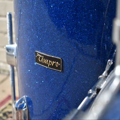 Vintage Pearl Kit "Tempro"  Drum Set with Snare in Blue Sparkle 20, 14, 12, 16 image 9