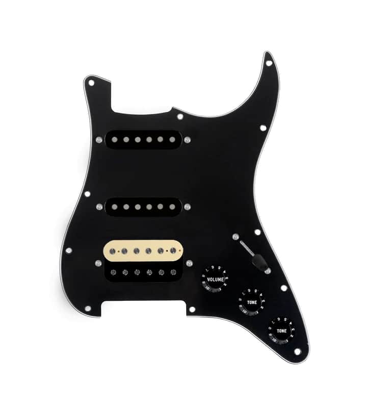 920D Custom HSS Loaded Pickguard For Strat With An Uncovered Roughneck Humbucker, Black Texas Growler Pickups, Black Knobs, and Black Pickguard image 1
