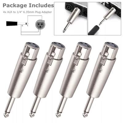 3Pin Xlr Female To 1/4" 6.35Mm Mono Male Plug Audio Cable Mic Adapter 4 Pack image 2