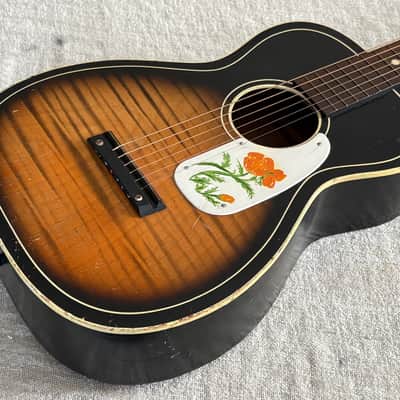 1960's USA Silvertone Parlor Acoustic Guitar Original Floral Artwork Harmony Stella image 7