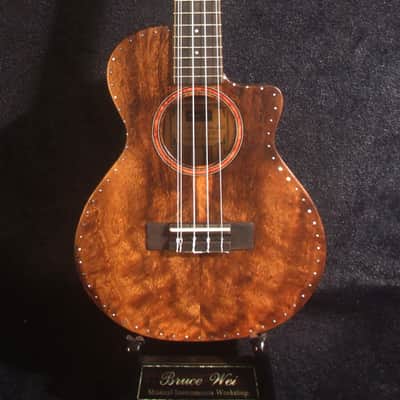 5 String Tenor Ukulele, Handmade Solid Acacia, Zebra wood, Cutaway, Soft-bag, Bruce Wei UC17-2731 image 6